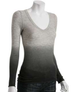 Hayden heather grey dip dyed cashmere relaxed v neck sweater   