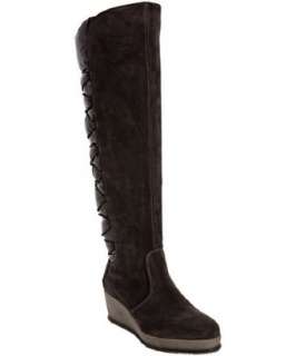 Moncler brown suede and down Geneve tall wedge boots   up to 