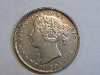   grade Silver 20 cent coin. Newfoundland  Canada. Victoria. #2  