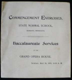 1893 Baccalaureate Mankato State Normal, Minnesota  