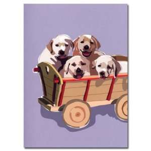  Grrreen Lab Puppies in Wagon Birthday Card Health 