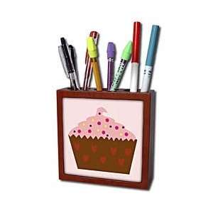  II   Large Pink Cupcake With Sprinkles   Tile Pen Holders 5 inch 