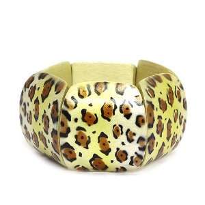 Fashion Stretch Bracelet ; 1.75 W; Wooden Bracelet with Leopard Print