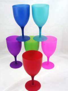Set of 6 Multi Colored Party Plastic Wine Glasses 12 oz   NEW   FREE 