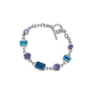   Chain Toggle Lock Blue, Purple CZ Bracelet. FREE GIFT BOX Jewelry