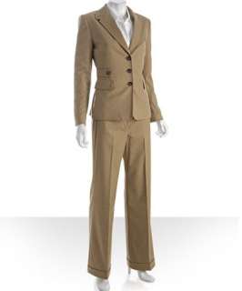 Tahari ASL tan flannel 3 button pant suit
