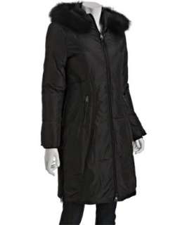 Via Spiga black quilted down Mella fur trim hooded walker coat 