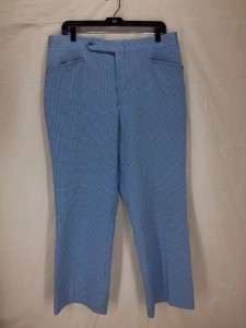 Vtg 70s Mens baby blue,white poly Golf Pants 34x28 A69  