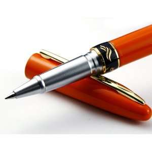   Vivid Orange Golden Carved Ring Roller Ball Pen