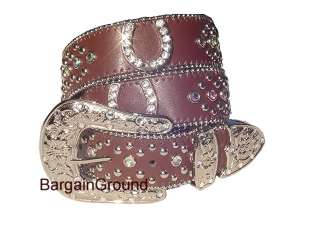 You are bidding on a Brown Rhinestone Leather Belt with removable 