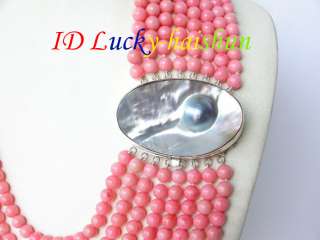 GENUINE 8ROW ROUND PINK CORAL NECKLACE MABE PEARL  
