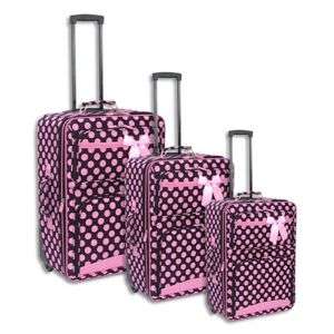 Polka Dot 3 Piece Luggage suitcase Set Black pink  
