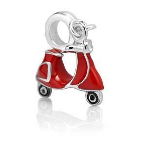   Red Enamel Vespa Motorcycle Dangle Bead Charm Fits Pandora Bracelet