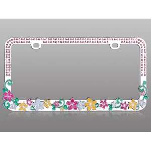   Hawaiian Flowers with Dazzling Pink Crystals License Plate Frame