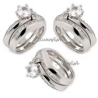 CONTEMPORARY STERLING SILVER BRIDAL WEDDING SET SIZE 6  