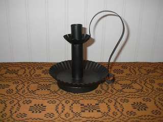 New Primitive Country Colonial BLACK TAPER CANDLE HOLDER Tin Bedside 