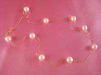 AA+ 7 7.5mm Natural White 9 Pearl Tin Cup Necklace on a 17 14kt GOLD 