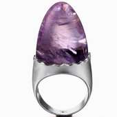 size 7 1/2, Amethyst Carved Quartz Ring in Silver
