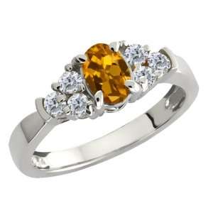  Oval Orange Tourmaline and White Diamond 14k White Gold Ring Jewelry