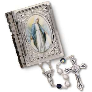   Box With Rosary With Pearlized Glass Beads With Aurora Borealis Our