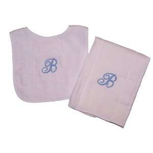   Initial Baby Bib & Burp Cloth Set (Choice of Colors) 