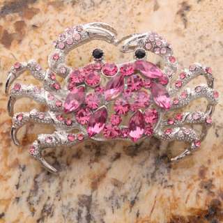 Pretty Charming Rose Rhinestone Crab shaped Pin Brooch  