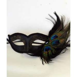    Female Venetian Mask black Sparkles Peacock Feathers Toys & Games