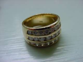 Solid 14k Yellow Gold 3 row Diamond Ring or Band  