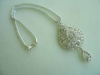 Silver tone necklace,rhinestone pendant,great cnd,16,  