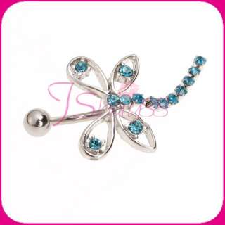   Stainless Steel Dragonfly Dangling Belly Navel Button Ring Aqua  