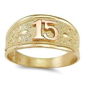 Quinceanera Ring 14k Rose & Yellow Gold Band 15 Birthday, Size 5.5