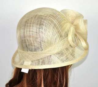 NWT 100% Sinamay Feather Formal Church Party Hat Beige  