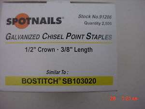 20m Spotnail Staples 91206 1/2 Crown 3/8 Leg SB103020  
