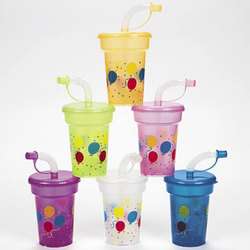 12 BIRTHDAY BALLOON SIPPEE CUP W STRAW/Kids Party Favors/Birthday 