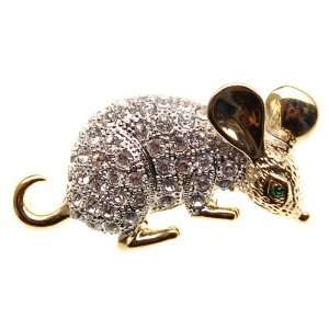   Rhinestone Golden Tone Mouse Animal Small Fashion Pin Brooch Jewelry