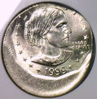 1999 P Susan B. Anthony Dollar Mint Error NGC MS 66 Struck 20% Off 