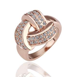   18K rose Gold plated white gem Swarovski crystal Ring size 8  