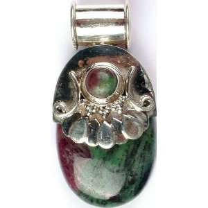  Double Stone Ruby Zoisite Pendant   Sterling Silver 