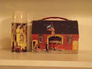 Vintage 1959 CENTRAL FIREHOUSE Dome Lunchbox & Thermos By American 
