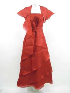 ANGEL SANCHEZ Red Full Length Shawl Dress Gown Sz M  