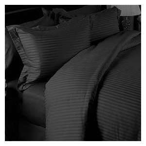 4pcs 300 Thread Count Black Cotton Jacquard Damask Stripe Sheet Set 