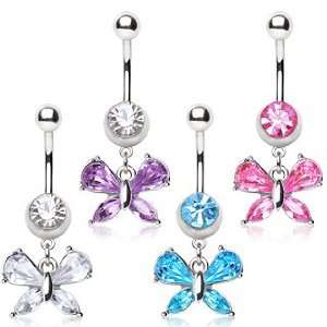 Stainless Steel Belly Button Ring Barbell with Small Butterfly Shaped 