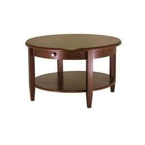   Round Coffee Table with Drawer and Shelf Antique Walnut Electronics