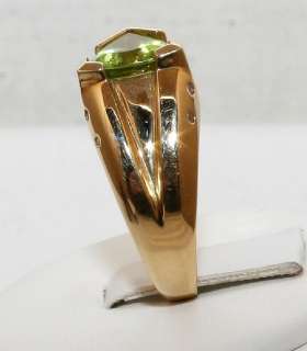   14K Solid Gold 1.54ct Trillion Peridot & Diamond Womans Ring  