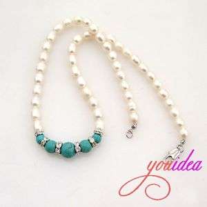 Strand Turquoise Genuine real Pearl Necklace 110437  