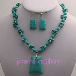 Natural TURQUOISE Stripe CHIPS Beads Pendant Necklace Earrings Set