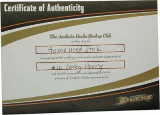 Anaheim Ducks Corey Perry Game Used Autographed Stick  