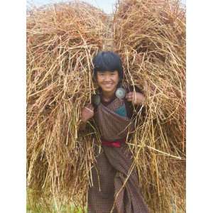  Farmer Carrying Straw, Bumthang, Bhutan Photographic 
