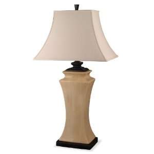   Table Lamp with Cream Linen Bell Rectangle Sewn Shade Home