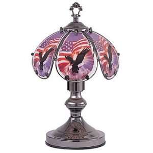   Glass Flying High American Eagle Theme Black Chrome Base Touch Lamp